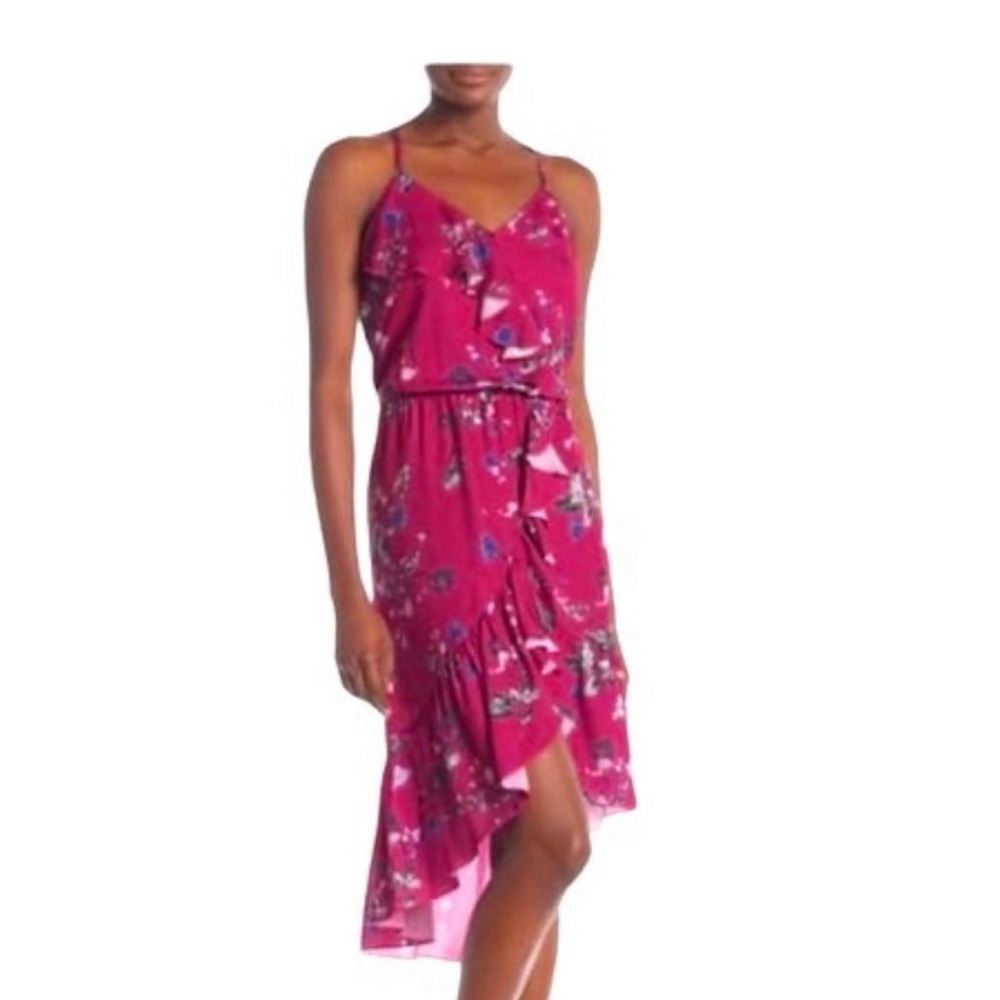 NWT SZ L Parker Magenta Floral Ruffled Hi-Lo dress